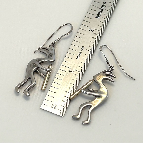 Vintage 925 Sterling Silver Gold Kokopelli Dangle Earrings - Picture 2 of 9